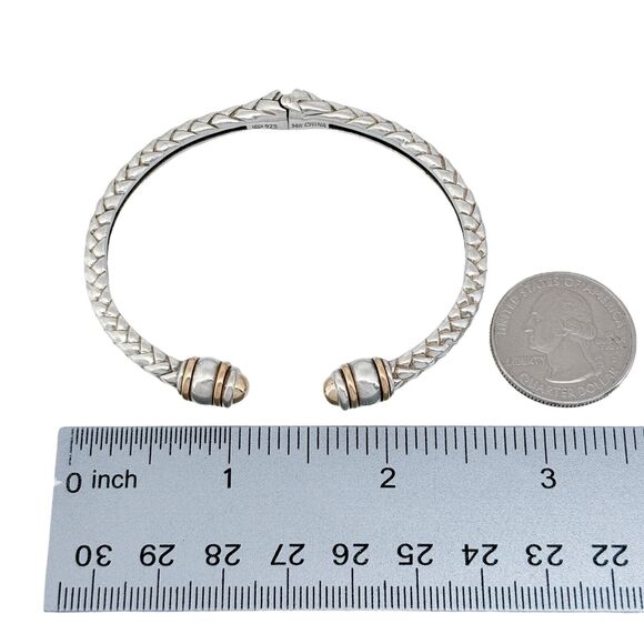 Vintage DL Sterling Silver 925 14K Gold Basket Weave Hinge Cuff Bracelet 6.25" - Picture 9 of 9